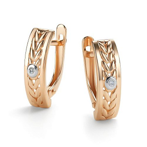 Серьги с английским замком из красного золота с бриллиантами