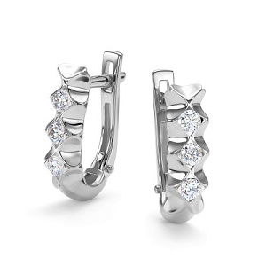 Серьги с английским замком из белого золота с бриллиантами