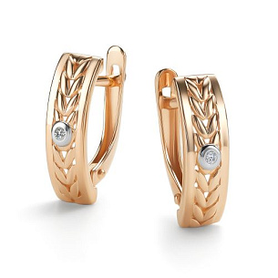 Серьги с английским замком из красного золота с бриллиантом