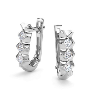 Серьги с английским замком из белого золота с бриллиантом