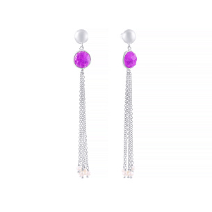 Пусеты из серебра с кианитом, жемчугом