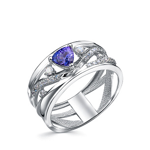 Кольцо из белого золота с бриллиантами и танзанитом
