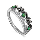 Кольцо из серебра с изумрудами, фианитами
