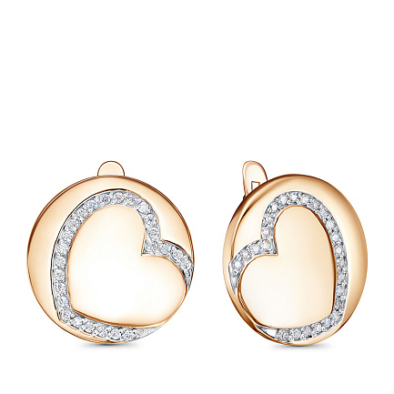 Серьги с английским замком из красного золота с фианитами