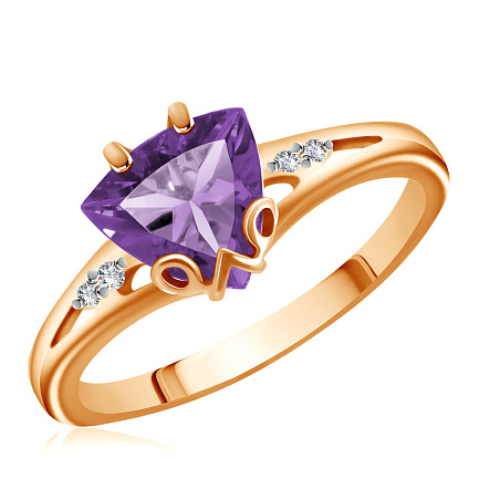 Кольцо из красного золота с аметистом, фианитом