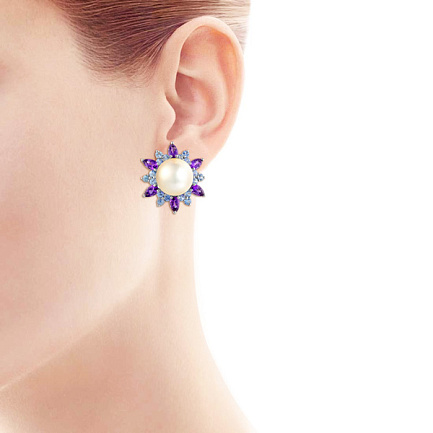 Серьги с французским замком из белого золота с аметистом