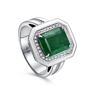 Кольцо из белого золота с изумрудом