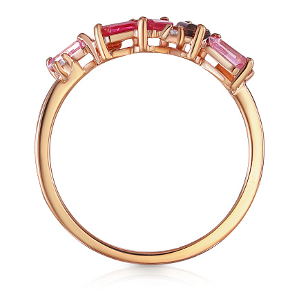 Кольцо из красного золота с бриллиантами, сапфиром