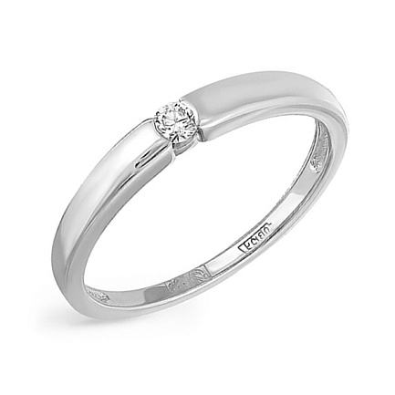 Кольцо обручальное из белого золота с бриллиантом