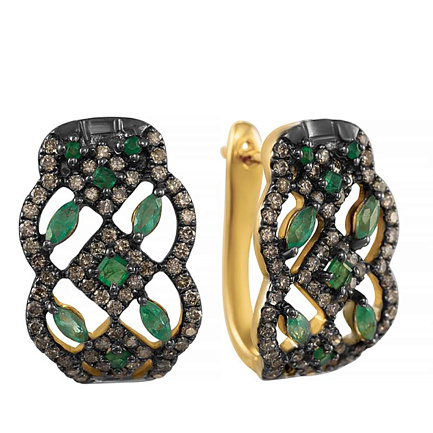 Серьги с английским замком из желтого золота с бриллиантами