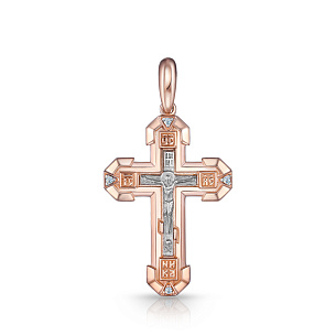 Крест из красного золота с бриллиантом