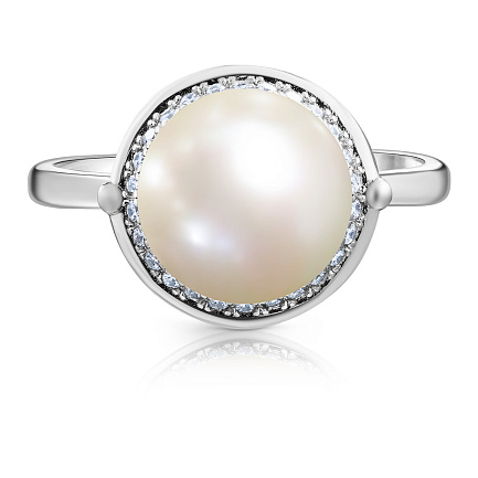 Кольцо из серебра с жемчугом, фианитом