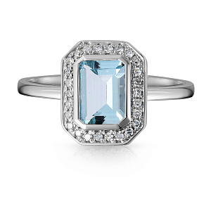 Кольцо из белого золота с аквамарином, бриллиантами