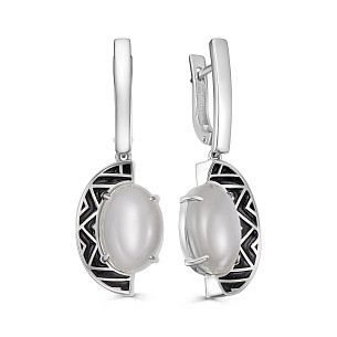 Серьги с английским замком из серебра с лунным камнем