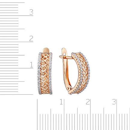 Серьги с английским замком из красного золота с фианитом