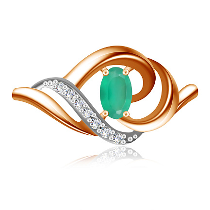 Кольцо из красного золота с агатом, фианитом