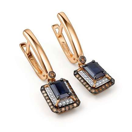 Серьги с английским замком из красного золота с бриллиантами