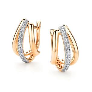 Серьги с английским замком из красного золота с бриллиантом