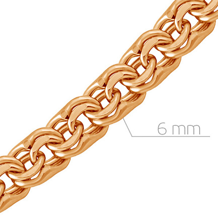 Браслет пустотелый из красного золота, плетение бисмарк