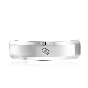 Кольцо обручальное из белого золота с бриллиантом