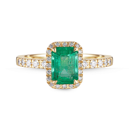 Кольцо из желтого золота с бриллиантами, изумрудом