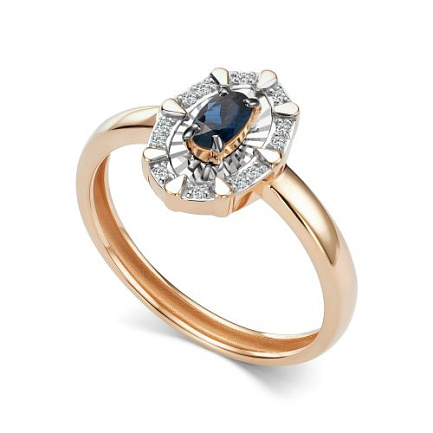 Кольцо из красного золота с бриллиантами, сапфиром