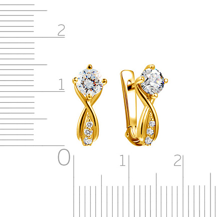 Серьги с английским замком из желтого золота с фианитом