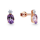 Пусеты из красного золота с аметистами, фианитами