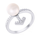 Кольцо из серебра с жемчугом, фианитом