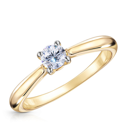 Кольцо помолвочное из желтого золота с бриллиантом