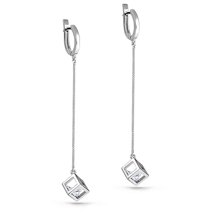 Серьги с английским замком из серебра с фианитами