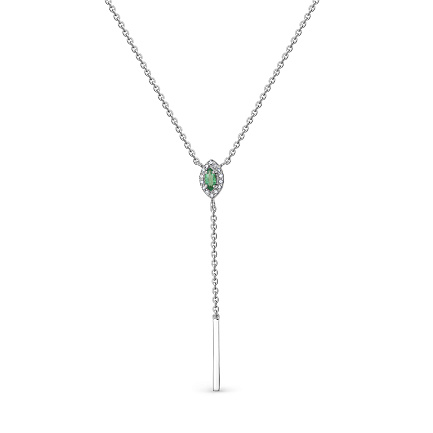Колье из белого золота с бриллиантами, изумрудом