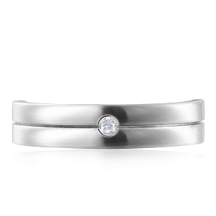 Кольцо обручальное из белого золота с бриллиантом