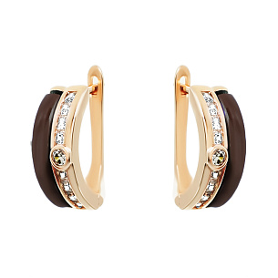 Серьги с английским замком из серебра с керамиками и циркониями