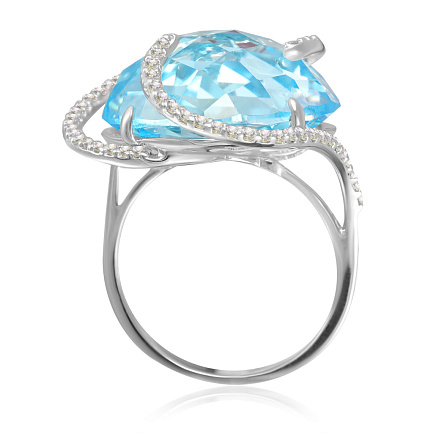 Кольцо из белого золота с бриллиантами, топазом