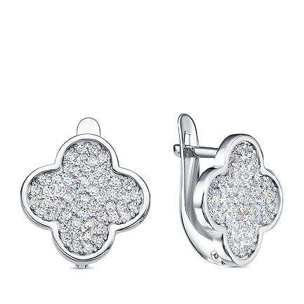 Серьги с английским замком из серебра с фианитами