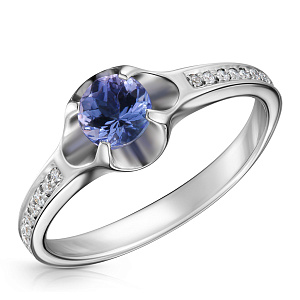 Кольцо из белого золота с бриллиантами, танзанитом