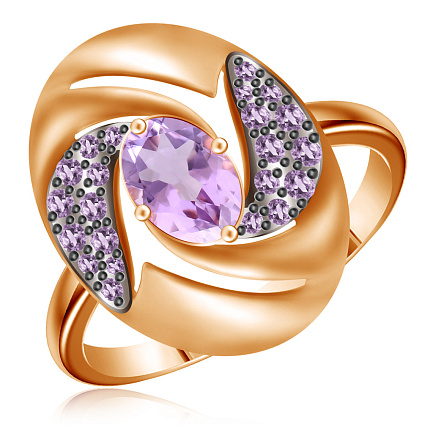 Кольцо из красного золота с аметистом, фианитом