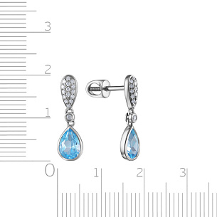 Пусеты из белого золота с бриллиантами, топазом