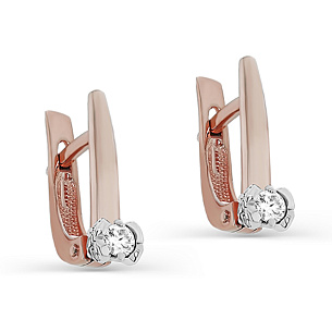 Серьги с английским замком из красного золота с бриллиантами