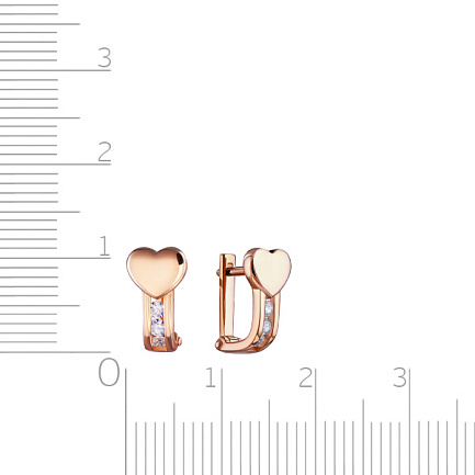 Серьги с английским замком из красного золота с фианитом