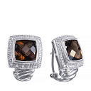 Серьги из белого золота с бриллиантами, раухтопазами