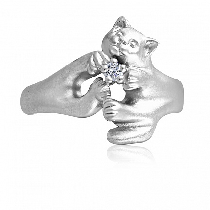 Серебряное кольцо с фианитом Кошка