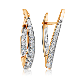 Серьги с английским замком из красного золота с фианитом