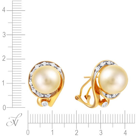 Серьги из желтого золота с бриллиантами, жемчугом