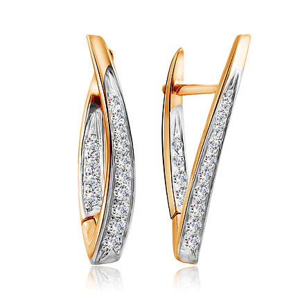 Серьги с английским замком из красного золота с фианитом