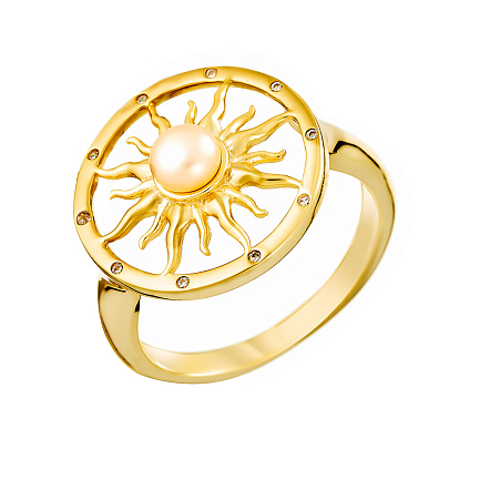 Кольцо из серебра с жемчугом, фианитами