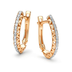 Серьги с английским замком из красного золота с бриллиантом