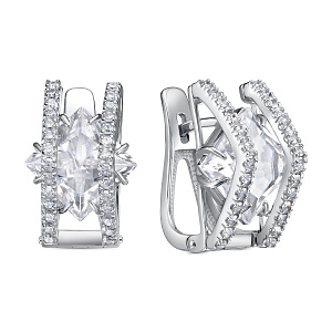 Серьги с английским замком из белого золота с бриллиантами