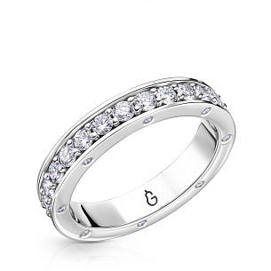 Кольцо обручальное из белого золота с бриллиантом